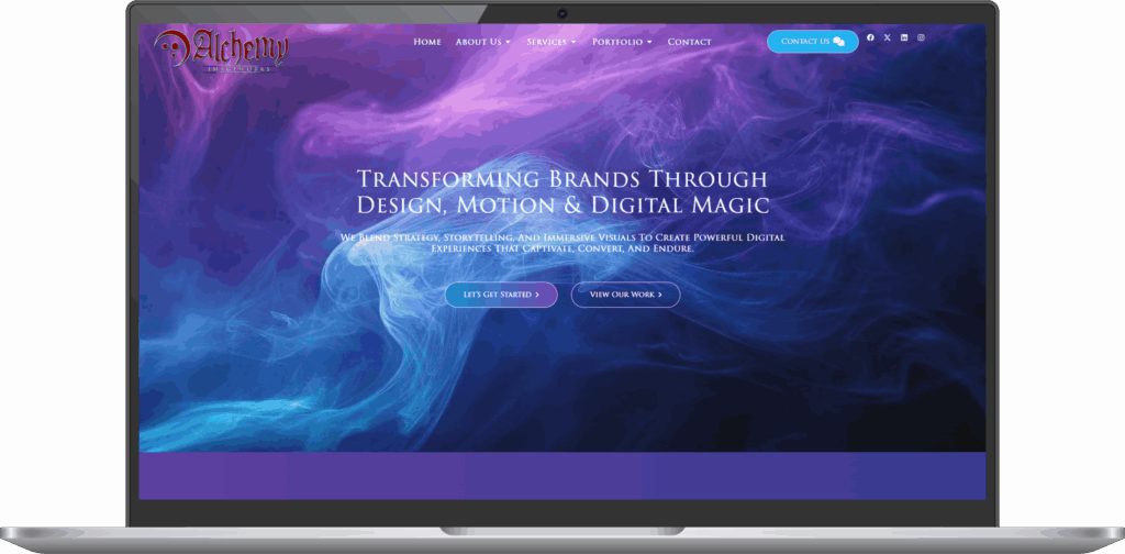 Alchemy Frameworks website homepage on laptop screen