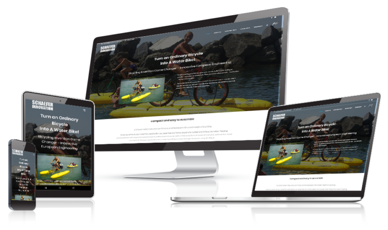 Schaefer Water Bikes website design by Alchemy Imageworks displayed on multiple devices