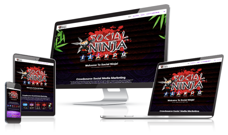 Social Ninja website displayed on multiple responsive devices