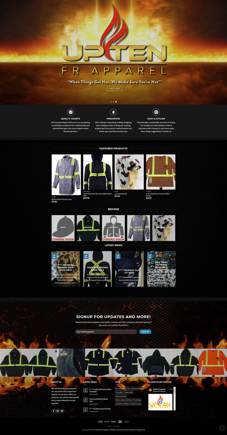 UpTen FR Apparel fire-resistant workwear clothing website homepage
